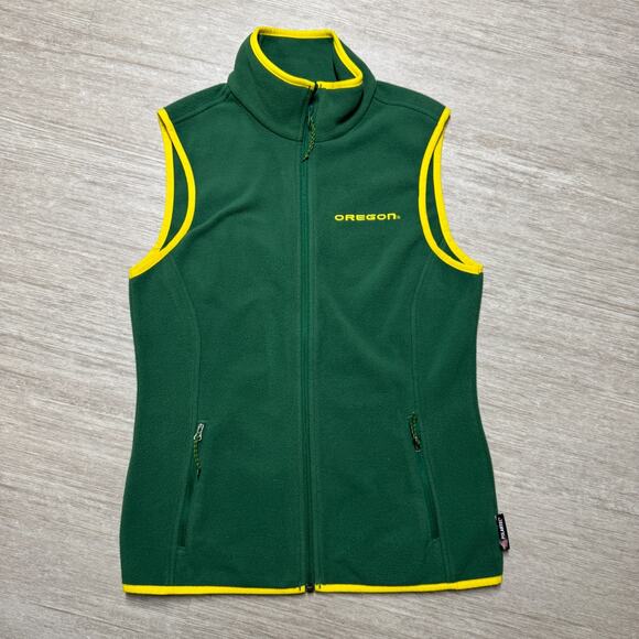 Columbia Women's Fleece Vest Oregon Ducks Green Full Zip Size M Zip Pockets - Picture 1 of 7